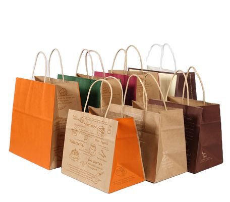 Personnaliser votre propre logo Flexo imprimé manche de patch Kraft sac de papier à emporter pour la restauration rapide